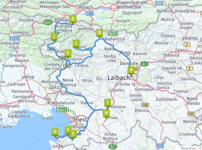 Slowenien Rundreise Route Karte